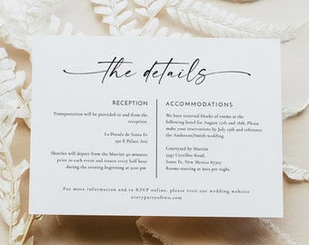 BLAIR Details Card Template, Wedding Invitation Enclosure Card Printable, Modern Minimalist Wedding Card, Directions and Accommodations Card