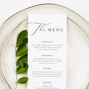 Elegant Calligraphy Wedding Menu Template, Printable Wedding Menu Cards, Editable Script 4x9 and 5x7 Table Menu, Simple Classic VALENTINA