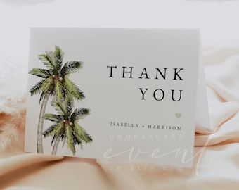 MONA Palm Tree Thank You Card Template, Tropical Wedding Thank You Card, Beach Shower Thank You Printable, Island Ocean Destination Cards