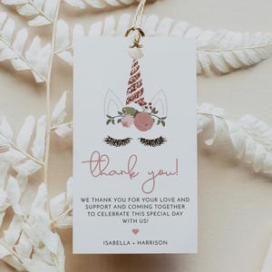 Modelo de etiqueta para lembrancinha de unicórnio, etiqueta para presente de festa de aniversário de unicórnio em ouro rosa para impressão, etiqueta para lembrancinha de 1º aniversário blush, download instantâneo faça você mesmo - SERENA