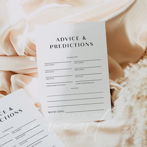 Plantilla de tarjeta de consejos y predicciones para baby shower de ZARA, tarjeta de consejos imprimible, predicciones modernas y minimalistas para bebés, sencillas, limpias y neutras, para hacer tú mismo