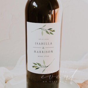 Greenery Wedding Wine Bottle Label Template, Greenery Wine Bottle Label, Printable Wine Label, Wedding Table Wine Sticker - ISABELLA