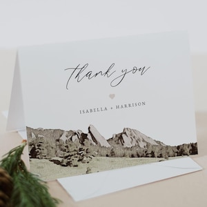 BOULDER COLORADO Danksagungskarten-Vorlage, Aquarell Berg Dankeskarten druckbare, Flatirons Ziel Hochzeit Dankeskarte
