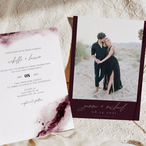 Burgundy Wedding Invitation Template, Wine Wedding Invitation, Merlot Wedding Invitation, Watercolor Wedding Invite Printable Evite SCARLETT