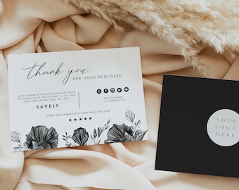 NOVA Small Business Thank You Card Template, Black Floral Thank You Package Insert, Vintage Business Thank You, Thank You For Your Purchase