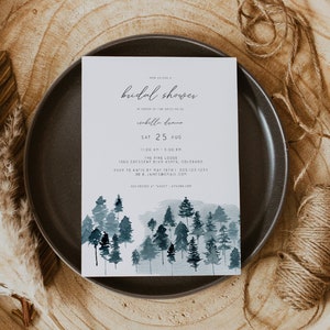 EGRET Pine Bridal Shower Invitation Template, Forest Bridal Shower Invite Printable, Mountain Bridal Shower Invitation, Rustic Winter Evite
