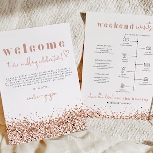 Plantilla de cronograma de boda REGINA, cronogramas de boda para invitados, bienvenida de boda con cronograma, carta de bienvenida de boda, oro rosa REGINA