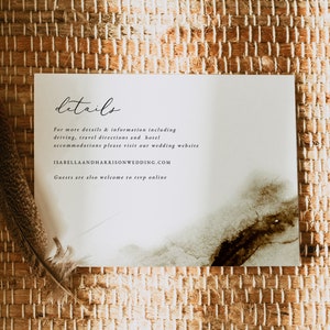 Plantilla de tarjeta con detalles de boda GRETA, tarjeta con diseño de acuarela en tonos tierra para imprimir, tarjeta con diseño de boda boho otoñal para hacer tú mismo al instante