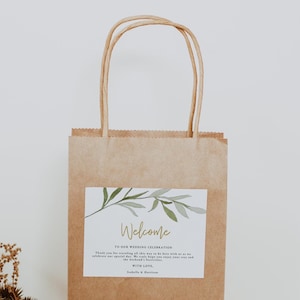 Greenery Welcome Bag Label Template, Garden Welcome Bag Stickers, Wedding Welcome Bag Note, Destination Wedding Welcome Bag Tag Gold - ESME