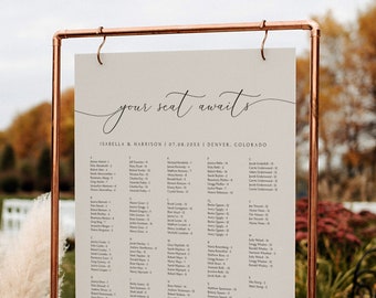 Alphabetical Seating Chart Wedding Template, Calligraphy Seating Chart Alphabetical, Seating Chart Board, Minimalist Seating Chart DIY ASHER