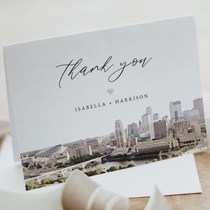 Plantilla de tarjeta de agradecimiento de Minneapolis, tarjeta de agradecimiento de Minneapolis con acuarela para imprimir, agradecimiento para bodas de destino, agradecimiento para despedidas de soltera DIY
