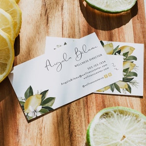 DAHLIA Lemon Business Card Template, Printable Lemon Business Card, Citrus Business Cards, Dietician Essential Oils Health Wellness Fruit image 1