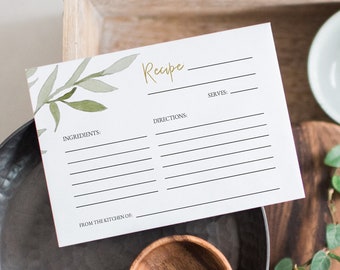 ESME Greenery Recipe Card Template, Printable Recipe Card Template, Greenery Bridal Shower Recipe Card Insert, Instant Download Recipe
