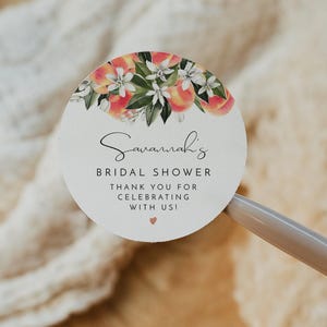 Modèle rond d'étiquette de cadeau de douche nuptiale de SAVANNAH, étiquette de faveur carrée, étiquette de faveur de pêche, étiquette de faveur imprimable, autocollant de douche nuptiale de pêches