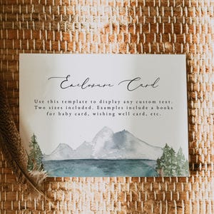 Modelo de cartão de anexo de lago de montanha, convite de casamento de montanha para impressão, inserção para impressão, aquarela Boho Forest Lake DIY - CLOVER