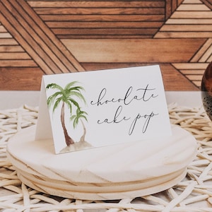 Kaartsjabloon palmboombuffet, tropische feestbuffetkaarten, strandvoedseletiketten direct downloaden afdrukbare, Luau Pool-verjaardagsfeestje - FIONA
