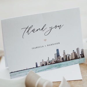 CHICAGO Dankeskarte Vorlage, Aquarell Chicago Dankeskarte zum Ausdrucken, Hochzeit Dankeschön, Dusche Dankeschön Sofort DIY