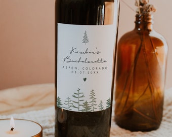 TIMBER Bachelorette Wine Label Template, Wine & Pines Wine Label Printable, Pine Tree Birthday Weekend, Camping Cabin Mountain Glamping DIY