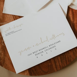 CAITLIN  Gold Modern Minimalist Wedding Envelope Address Template, Printable Wedding Envelope Template, Editable Wedding Envelopes