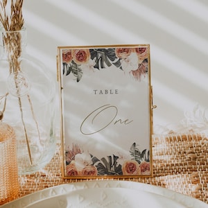 Plantilla de números de mesa para bodas en terracota, números de mesa tropicales en naranja quemado, números de mesa de playa, tarjetas de mesa imprimibles de estilo boho - KINSLEY