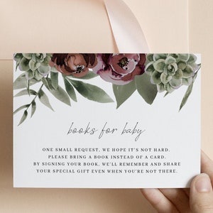 Modèle de carte AVA moderne succulentes pour bébé, carte de livre pour baby shower bohème, encart de livre pour baby shower cactus, Fiesta Baby DIY