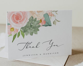 FINLEY | Succulent Thank You Card Template, Blush Thank You Card, Peach Floral Thank You Cards, Printable Thank You Card, Desert Wedding