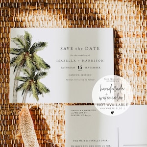 MONA Palm Tree Save the Date Template, Tropical Save the Date Printable, Beach Save the Date, Destination Wedding, Island Save the Date