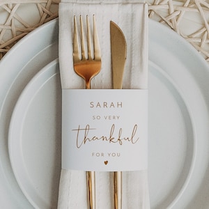 INDIE Modern Bohemian Terracotta Thankful For You Napkin Wrap Place Card Template