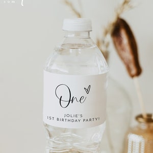 Modern 1st Birthday Water Bottle Label Templates, EDITABLE Color Water Bottle Stickers, Minimalist First Birthday Gender Neutral DIY JOLIE