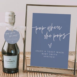 Dusty Blue Bohemian Pop When She Pops Baby Shower Sign and Tag Template Set MARLO