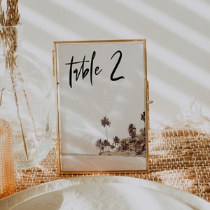 SOPHIA Tropical Beach Wedding Table Number Template, Hawaii Wedding Table Number Printable, Ocean Island Table Numbers Mexico Punta Cana