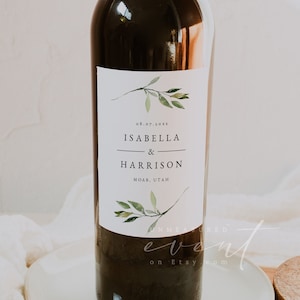 ISABELLA Greenery Wedding Wine Bottle Label Template, Greenery Wine Bottle Label, Printable Wine Label, Wedding Table Wine Sticker