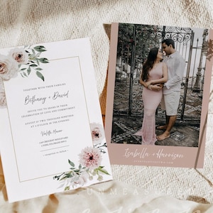Dusty Rose Wedding Invitation Template, Blush Floral Wedding Invitation Printable Instant Download, Fall Wedding Invite Pink Rustic - ROBYN