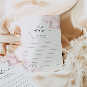 NAOMI Baby Ratschläge und Wünsche Karte, druckbare Baby Party Karte, gut Wünsche für Baby, Blush Rose Gold Aquarell botanisches Mädchen Baby