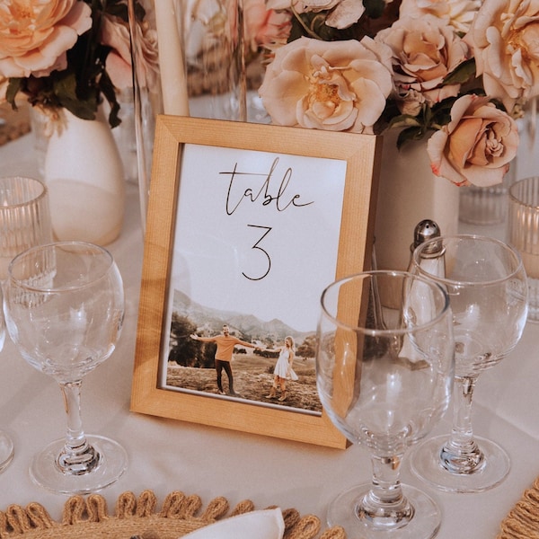 ADELLA Minimalist Photo Table Numbers Template, Modern Table Numbers Printable, Wedding Photo Table Numbers, Picture Table Numbers Instant