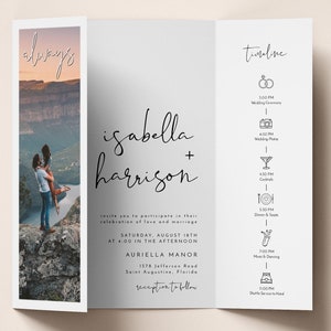 Minimalist Gate Fold Wedding Invitation Set Template, Wedding Invitation, Folded Wedding Invite Printable, Photo Wedding Invite - ADELLA