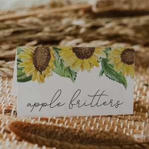 Sonnenblumen-Brautdusche-Lebensmittelkarten, Sonnenblumen-Lebensmitteletiketten, rustikale Dusche gefaltete Lebensmitteletiketten, bearbeitbare druckbare Lebensmittel-Crds sofort - EMMA