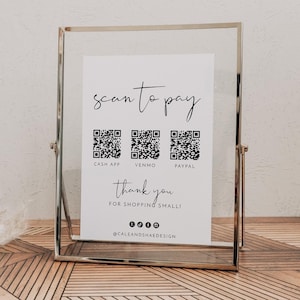 Minimalist QR Code Sign Template, Scan to Pay Sign, Modern Small Business Payment Sign, CashApp Payment Sign, Paypal Payment Sign DIY ADELLA