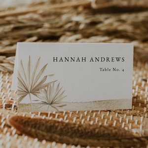 FREYA Dry Palm Leaf Wedding Place Card Template, Bohemian Place Cards, Boho Place Cards, Desert Wedding Place Cards, Earth Tone Name Cards