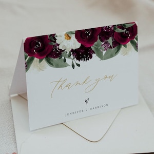 Modello di biglietto di ringraziamento bordeaux, biglietto di ringraziamento floreale, biglietto di ringraziamento marrone, biglietto di ringraziamento per matrimonio con vino, biglietto di ringraziamento Merlot istantaneo - ROSA