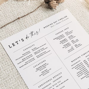 BLAIR Modern Bohemian Wedding Day Details Timeline Schedule Template