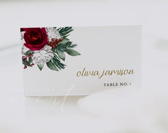 HOLLY Winter Place Card Template, Christmas Place Card, Wedding Place Cards Printable, Table Name Cards, Templett Place Card Instant DIY