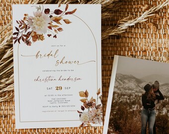 TALIA Bohemian Bridal Shower Invitation Template, Boho Bridal Shower Invitation Printable, Blush Bridal Shower Invite, Fall Bridal Shower