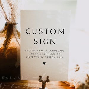 Minimalist Custom 4x6&quot; Sign Template, DIY Editable Wedding Table Signs, Modern Minimalist Custom Wording Signs, Simple Shower Signs KENNEDY