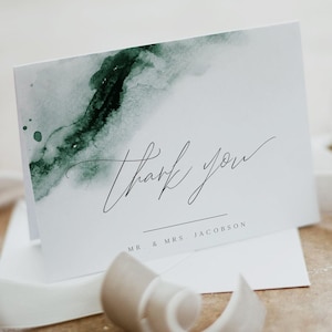 Grüne Aquarell Dankeskarte Vorlage, Tropische Dankeskarte, Hochzeit Dankeskarte, Babyparty Danke, Brautparty - EMERALD