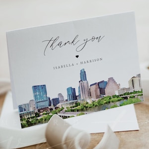 AUSTIN Texas Dankeschön-Karte Vorlage, Aquarell Austin Danke-Karte zum Ausdrucken, Hochzeit Dankeschön, Dusche Dankeschön Sofort
