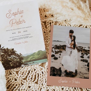 Vintage Hawaii Wedding Invitation Template, Hawaii Watercolor Wedding Invitation Printable, Tropical Beach Ocean Island Luau Wedding - NANI