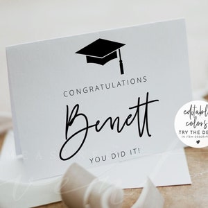 Graduierung Herzlichen Glückwunsch Kartenvorlage, Moderne Minimalistische Congrats Grad Card Sofortiger Download, Schwarz und Weiß Zeitgenössische Karte DIY