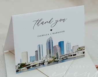 TAMPA Thank You Card Template, Watercolor Skyline Thank You Cards, Printable Thank You, City Skyline Baby Shower Thank You, Florida Wedding