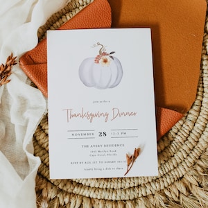 AMBER Kürbis Thanksgiving Einladungsvorlage, Friendsgiving Einladung Sofort-Download, Herbst Kürbis Einladung, Templett lädt ein